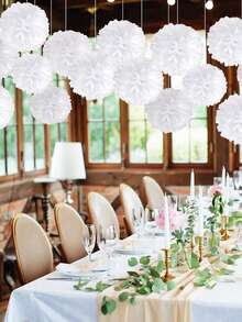 1/10/20pcs White Paper Flower Balls, Wedding Party Decoration Hanging Flower Balls, Bride, Birthday Party Backdrop Decoration Flower Balls, Hanging Flower Balls Paper Fan Lanterns, Suitable For Holidays, Anniversaries, Weddings, Valentine's Day Decorations - Multicolor - View 2