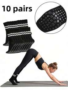 10/5/3/1 Pares Meias de Ioga Femininas, Meias de Ioga Femininas Até a Panturrilha, Meias de Ioga Até a Panturrilha para Esportes ao Ar Livre e Pilates, Antiderrapantes para Corrida, Fitness, Pular Corda, Dança, Pilates - Multicolorido - Visão 1