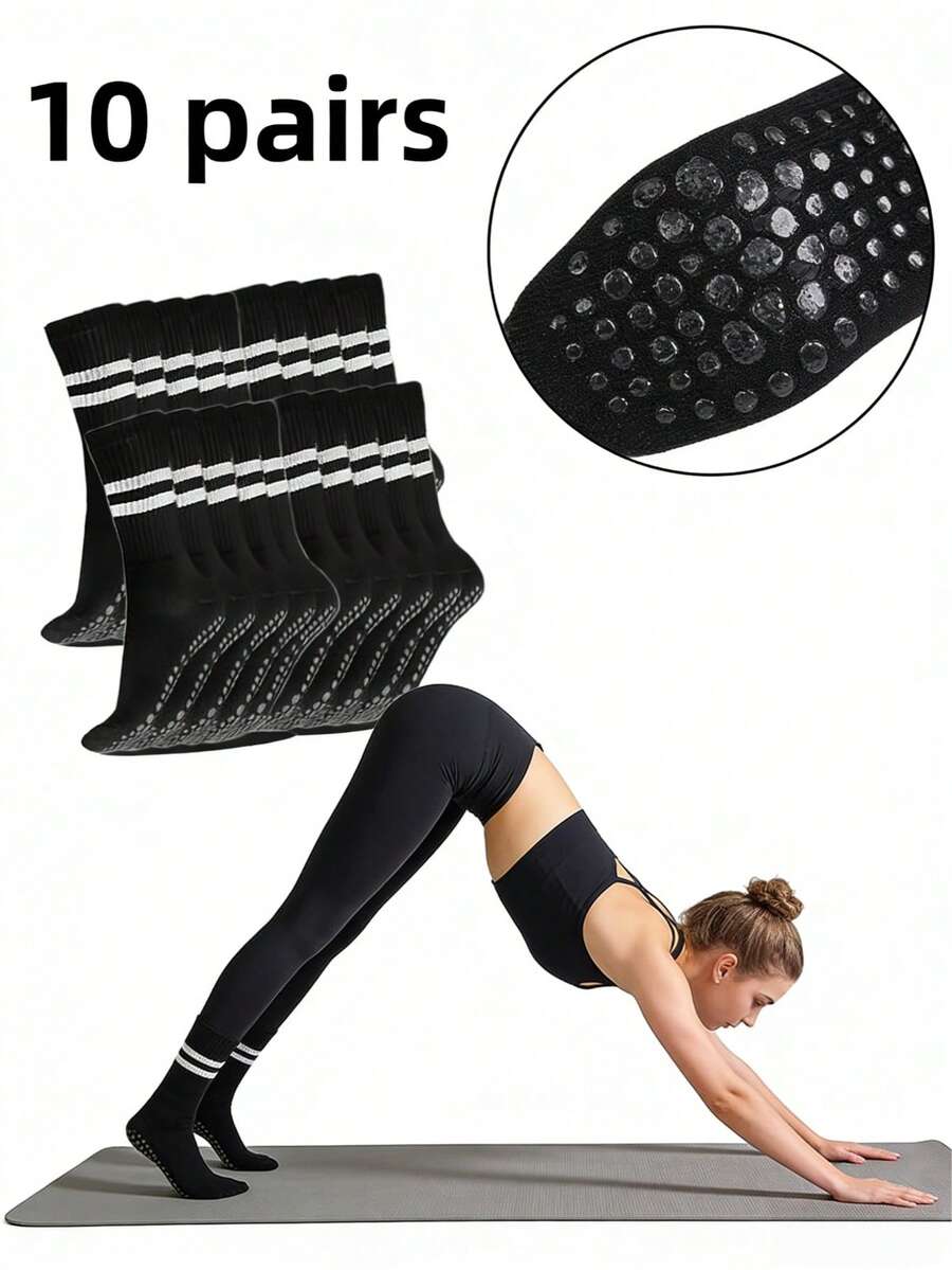 10/5/3/1 Pares Meias de Ioga Femininas, Meias de Ioga Femininas Até a Panturrilha, Meias de Ioga Até a Panturrilha para Esportes ao Ar Livre e Pilates, Antiderrapantes para Corrida, Fitness, Pular Corda, Dança, Pilates - Multicolorido - Visão 1