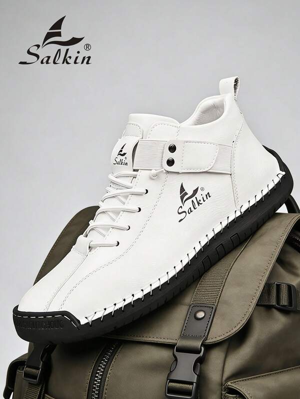 Salkin New Handmade Men's Boots With Elastic Band & Convenient Ankle Collar Design, Designer Sports Shoes, Casual Outdoor Shoes With Affordable High-End Feel, Suitable For Daily Commute, Non-Slip Wear-Resistant Leather Men's Shoes, Soft & Comfortable Breathable, Spring/Autumn, Plus Size Shoes, Please Order One Size Up As They Run Small