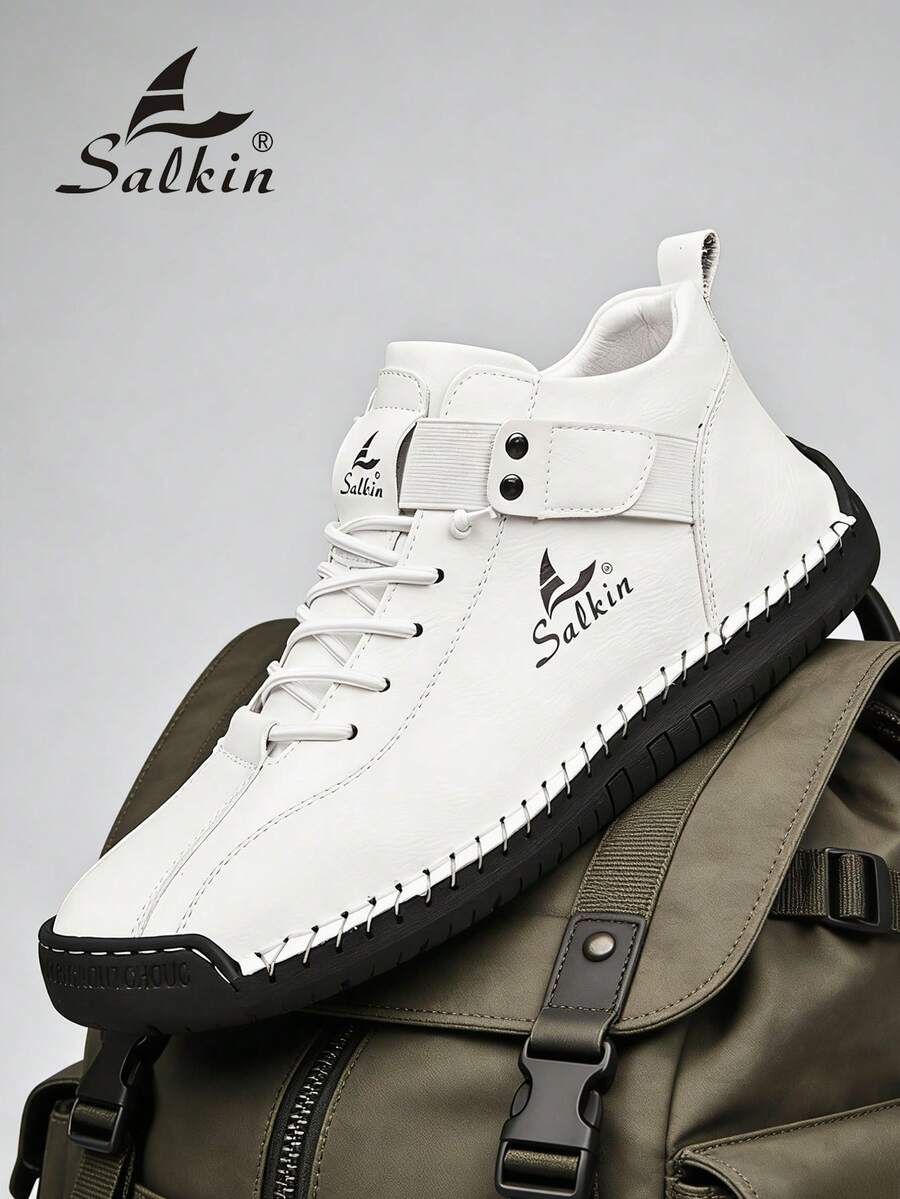 Salkin Nuevas botas hechas a mano para hombres con banda elástica y diseño de cuello de tobillo conveniente. Zapatos deportivos de diseñador, zapatos casuales para exteriores con sensación de alta gama asequible, adecuados para el transporte diario, zapatos antideslizante y resistentes al desgaste, suaves y cómodos, transpirables, para primavera/otoño, tallas grandes. Por favor, pida un tamaño talla grande grande, ya que son pequeños.