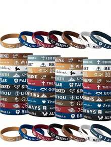 20条圣经经文手链套装，十字架圣经经文硅胶手链套装，散装硅胶手链，耶稣手链，圣经经文设计硅胶手链套装，多色组合，可爱基督教手链，彩色腕带，舒适轻便，适合作为男女宗教礼物、洗礼派对礼物、嘉年华派对礼物、母亲节礼物、毕业礼物 - 彩色 - 查看 12