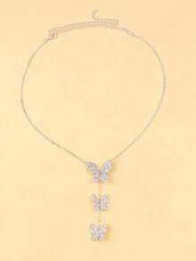 1pc Fashionable Rhinestone Butterfly Necklace, Minimalist Sexy Long Clavicle Chain Jewelry For Women