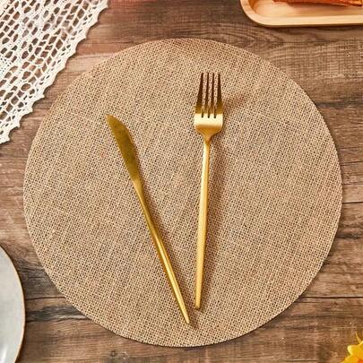 50pcs/30pcs/20pcs/12pcs/10pcs Round Linen & Burlap Placemats, Pot Holders, Heat Resistant Table Mats, Suitable For Kitchen And Dining Room, Can Be Used As Wedding Tablecloths, Wedding Decorations, Home Decor, Room Decor, Suitable For Wedding Parties, Birthday Parties, Family Gatherings, Restaurant Decor