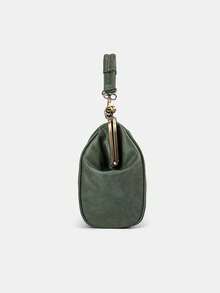 女士复古软皮大容量吻锁便携式单肩/斜挎手机包、手拿包、晚宴包、西班牙风情包、休闲多功能生日礼物、可拆卸肩带、价格实惠 - 軍綠色 - 查看 4