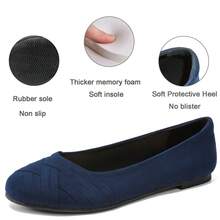 Women's Wide Width Flat Shoes,Dressy Ballet Flats,Round Toe Slip On Office Flats. - 藏蓝色 - 查看 5