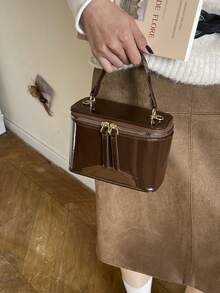 2026新款精致纹理方盒包，时尚简约大容量斜挎方包，女士必备 - 咖啡 - 查看 8