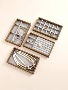 1pc~4pcs High Quality Stackable Velvet Jewelry Trays - Lint Free - Durable - Stackable Fine Jewelry Trays/Racks, Jewelry Drawer Insert Container Display Boxes To Hold Earrings, Rings, Necklaces And Other Jewelry - Organize Your Jewelry Stylishly (Beige/Gray) - Walnut Wood Two-tone - View 11