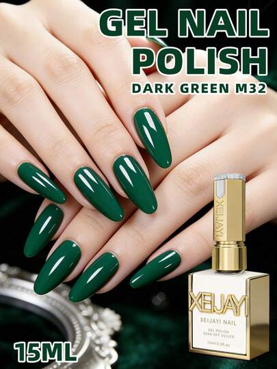 1瓶15毫升绿色纯凝胶指甲油，持久浸润式UV/LED光疗，高饱和度，坚固耐用，沙龙级设计，适合女性指甲