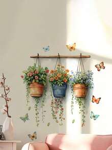 1 pieza Pegatina floral en maceta - Primavera, 3 Pinturas decorativas de flores en cubos, PVC, Autoadhesivo sin necesidad de pegamento, Adecuado para superficies de vidrio, decoración de sala de estar, dormitorio, baño, decoración del hogar - Multicolor - Ver 1