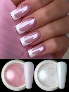 2 Farben Aurora Weiß Rosa Nagelpulver Y2K Ästhetik Fairy Perle Schimmer Spiegel Rubbing Pigment Gel Lack DIY Rubbing Flake Maniküre Deko - Verschiedenfarbig - Übersicht 6
