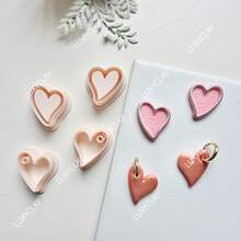 Heart Shape Jewelry Making Kits, Valentine's Day Heart Pattern Polymer Clay Cutters & Stamps For DIY Pendants Jewelry Making - Beige - View 6
