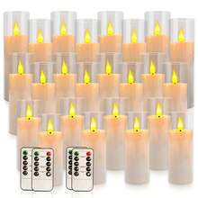 24 Acrylic Transparent Flameless LED Candle Lights, 3 Sizes, 10 Key Remote Control And 24-Hour Timer, Battery Powered, Adjustable Brightness, Perfect For Making Wishes, Wedding Tables, Room Decoration, Halloween, Easter, Father's Day - 白色 - 查看 2