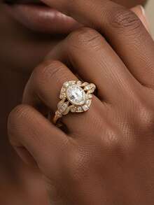 1pc Women's Wedding Ring, Round Egg Design Ring, 3.5g S925 Sterling Silver, 1.5 Carat Moissanite, Bohemian Palace Style, Luxury Engagement, Wedding, Anniversary, Valentine's Day Gift, Comes With Moissanite Certificate And Elegant Gift Box - Gold - View 4