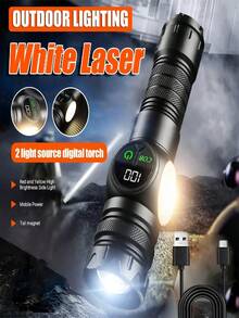 Rechargeable USB LED Tactical Flashlight With Strong Magnet, COB Side Light, Suitable For Camping, Fishing, Emergencies, Adjustable Spot/Flood Beam, Waterproof, For Outdoor Work, Car, Home Use (Product + Box + Cable) - Black - View 3