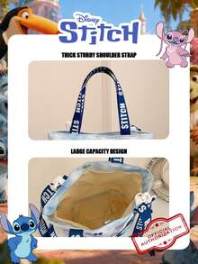 Disney 迪士尼官方授权史迪奇与安琪儿图案彩色手提包，可爱卡通水桶包，轻便单肩包，可调节肩带斜挎包，适合儿童/女孩/学生，日常/外出/可装手机/钱包和小物件。 - 彩色 - 查看 9