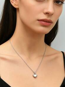 1pc Thick Titanium Steel Heart Pendant Necklace - Heart - View 6