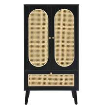 Compact Locker (1.1 M), Rattan Design, Black, 2 Doors, 1 Drawer, High Top, Versatile Shelves. - Black - View 5