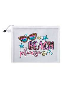 Large-Capacity Transparent Mesh Makeup Bag With"Beach Please" Pattern, Portable Travel Makeup Storage Bag, Colorful Beach-Themed Storage Bag With Zipper Closure,Makeup Bag, Skincare Bag,Portable Storage For Vacations And Travel, Summery Theme - Multicolor - View 13