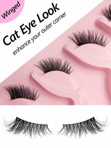 Asiteo 5 Pairs Half Lashes Clear Band Eyelashes Cat Eye False Eyelashes Short Soft 3d Faux Mink Eyelashes Soft Natural Makeup Corner Eyelashes Eye End Elongated 3D Faux Mink Eyelashes For Vocation,Beach,Bachelor Party,Bridal Party ﻿,,Parties,Shine - Cat Eye Lashes - View 2