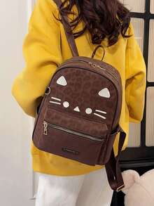 Mochila de gran capacidad con bordado de gato lindo en color caqui, bolso escolar de moda, adecuado para estudiantes de secundaria y universidad, también como regalo de vacaciones - Multicolor - Ver 3