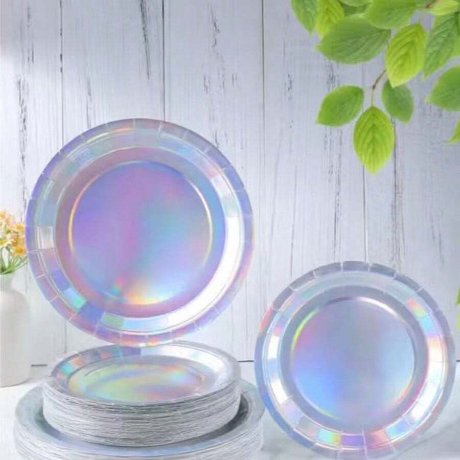 100/50/30/20/10pcs 7inch/9inch Disposable Thickened Paper Plates, Leak-Proof, 3-Second Cleanup, Party/Camping/Home Use, Reusable, Suitable For Birthday, Party, Graduation, Christmas, Thanksgiving, Halloween - Silver - View 1