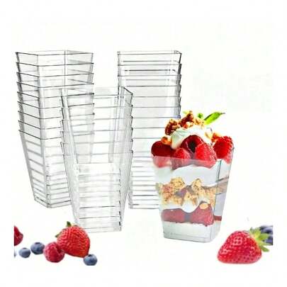 10/20/25/30/50/100pcs 5oz Plastic Dessert Cups, Mini Clear Square Disposable Plastic Dessert Cups, Suitable For Party Wedding Outdoor, Yogurt Desserts, Appetizers, Fruits And Puddings