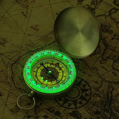Durable Brass Glow-In-The-Dark Compass - Waterproof, Portable Mini Compass Suitable For Camping And Hiking, Pocket Watch Flip Cover Luminous Compass, Camping Accessories, Outdoor Navigation Tool, Retro Style, Portable, Suitable For Hiking, Exploration, Mountaineering, Fishing, Outdoor Activities, Travel Accessories, Survival Tools, Trekking Gear, Camping, Sports Accessories, Men's Gifts, Personalized Gifts