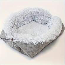 2-In-1 Convertible Pet Bed & Mattress - Soft Calming Dog Cat Bed With Non-Slip Bottom, Washable Plush Pad Snaps Into Cozy House, For Small Medium Pets, Indoor & Travel Use - 灰色 - 查看 9
