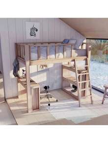 Planos impresos DIY de cama litera doble con escritorio y almacenamiento: proyecto impreso de carpintería fácil para principiantes - 1 - Ver 1