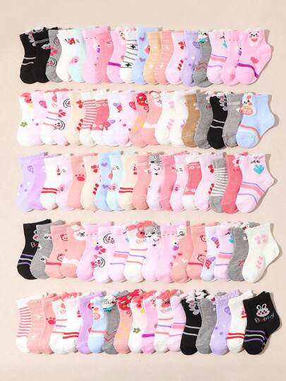 10 pares de calcetines de media caña con dibujos animados para bebé/niños, patrones mixtos (osos, gatos, corazones, conejos a rayas, animales surtidos), con encaje lindo, de algodón transpirable, suaves y cómodos, aptos para todas las estaciones, calcetines versátiles para niñas