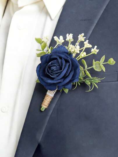 6 piezas/1 pieza Broche de flor de rosa de princesa con respiración de bebé blanca y follaje artificial, pasador de solapa romántico para hombres, adecuado para bodas, fiestas, uso diario, accesorio del Día de San Valentín