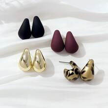 Women's 8Pcs Resin Earring Set, Minimalist Style Leopard Pattern Bean Studs, Lightweight Daily Versatile Ornaments, Ideal For Vacation Party & Valentine's Day Gift Giving - Multicolor - View 4