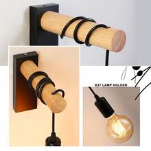1 chiếc đèn tường gỗ cổ điển, E27, đèn treo tường trong nhà tối giản hiện đại, thích hợp trang trí nhà cửa, đặt cạnh giường ngủ, chiếu sáng phòng ngủ, đèn cầu thang kiểu retro. - màu đen - Xem 4