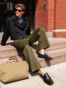 Men's Genuine Leather Penny Loafers Classic Dress Shoes Comfort Slip On Lightweight Formal Casual - 黑色 - 查看 6