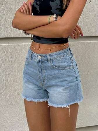 Women's Casual Summer Straight Leg Denim Shorts Beach Vacation