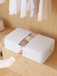 带拉链的床底收纳袋，布艺可折叠整理袋，可收纳毯子、枕头等，大容量带透明窗口，可用作床底储物盒，节日/房间/家居/卧室装饰 - 白色 - 查看 4