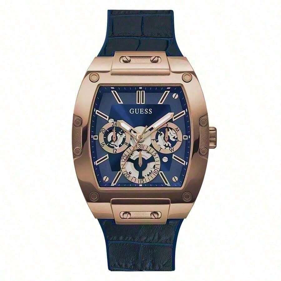 Guess Men's Fashion, Business, Leisure, Three Eyed Multifunctional Dial, Silicone And PU Leather Strap, Quartz Watch - Camel - View 1