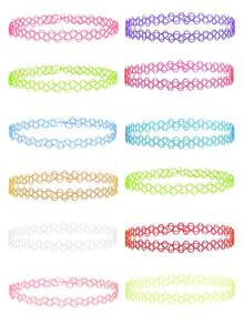 12pcs Women Braided Fishing Line Tattoo Vintage Choker Necklace Set - Multicolor - View 23