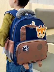 1pc Polka Dot & Giraffe Decor Cartoon Backpack, Zipper Closure, Cute Style, Suitable For School, Travel, All Seasons - Multicolor - View 9