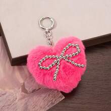 1个银色串珠蝴蝶结心形吊坠钥匙扣，可爱包包挂件，手机装饰，汽车挂饰，情人节，生日礼物