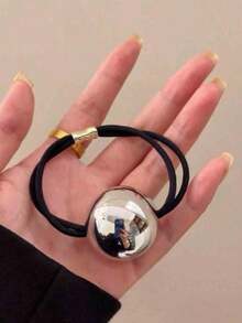 1/2pcs Metallic Gold/Silver Pom Pom Hair Ties, Elastic Hair Bands For Ponytail, Scrunchies