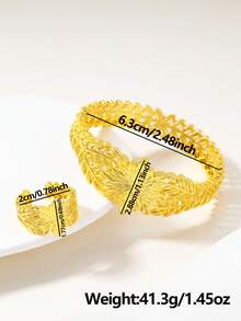 2件套复古优雅几何麦叶图案手链戒指套装，适合日常、派对和正式场合佩戴。 - 金黃色 - 查看 6