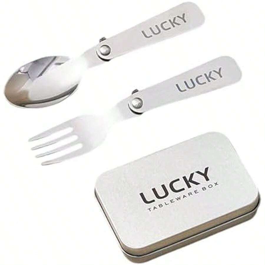 Mess Kit, Outdoor Metal Tableware Folding Camping Cutlery With Storage Box Fork Spoon Travel Utensils For Outdoor Picnics Dining - A-5 - Xem 1