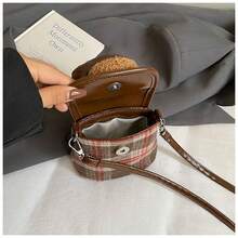 1pc Cute Panda Design Children's Crossbody Bag, Retro Plaid Stylish Handbag, Makeup Bag - Brown - View 7