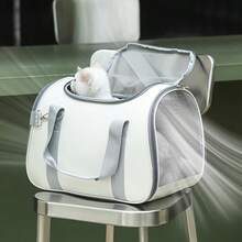 1个可折叠透气宠物包，便携式肩背手提包，适用于猫咪和小型犬，让户外旅行更轻松无压力 - 灰色 - 查看 4