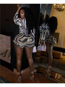 2025 New Popular Fashion High-End Sexy Bar Night Dating Hot Girl V-Neck Top Shorts Two-Piece Set - 黑與白 - 查看 4