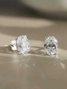 1 PC 925 Sterling Silver Stud Earrings Shining Oval Cut 8A Zirconia Stone Elegant Brilliant Jewelry For Teenager Girl - LZE03 - View 8