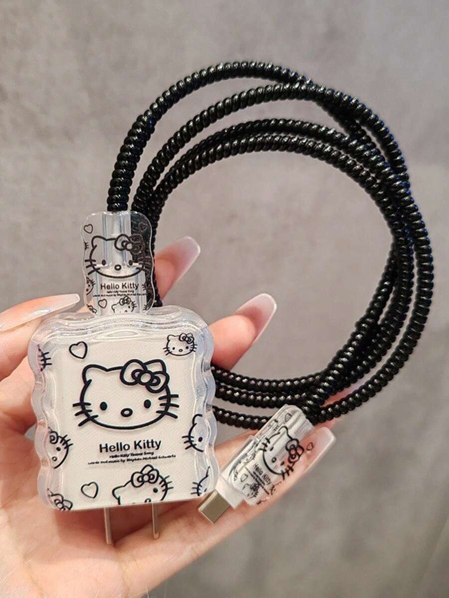 SANRIO 1 Set Fashionable High-Quality Cute Charger Protective Case - Fits 15/16/17 20W Charger Head And Cable, Cartoon Pattern Anti-Drop Protection - Clear - View 1