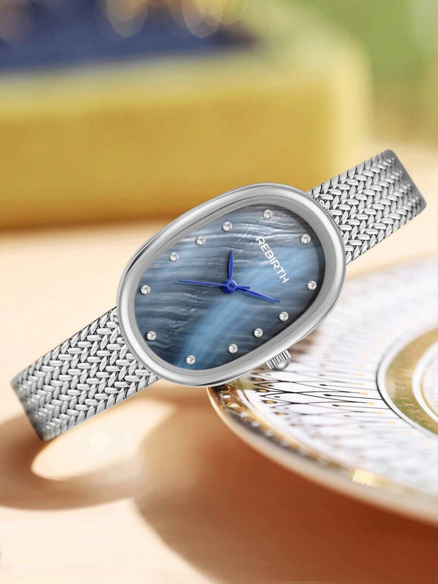1pc Women's Stainless Steel Strap Fashionable Minimalist Oval Quartz Wrist Watch, Suitable For Daily Wear